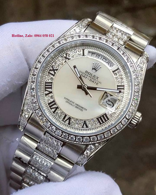 Đồng hồ Rolex đính đá sáng chính hãng Rolex Day-Date 118348